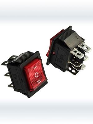 Выключатель 25х32 16А 250В KCD4-203N-C6-R/6P ON-OFF-ON c фиксацией красный