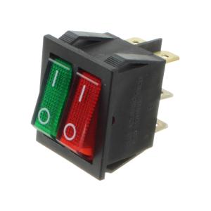 Выключатель 25*30мм Jie SWR2101-1A3 G+R/B IRS (упаковка 2шт) 2х клавишный красный-зеленый 6 контактов